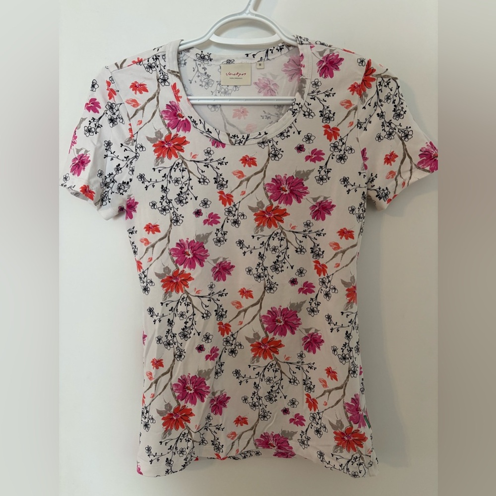 Vintage Danish Brand Jackpot Floral Short Sleeve Cotton Tee Size M